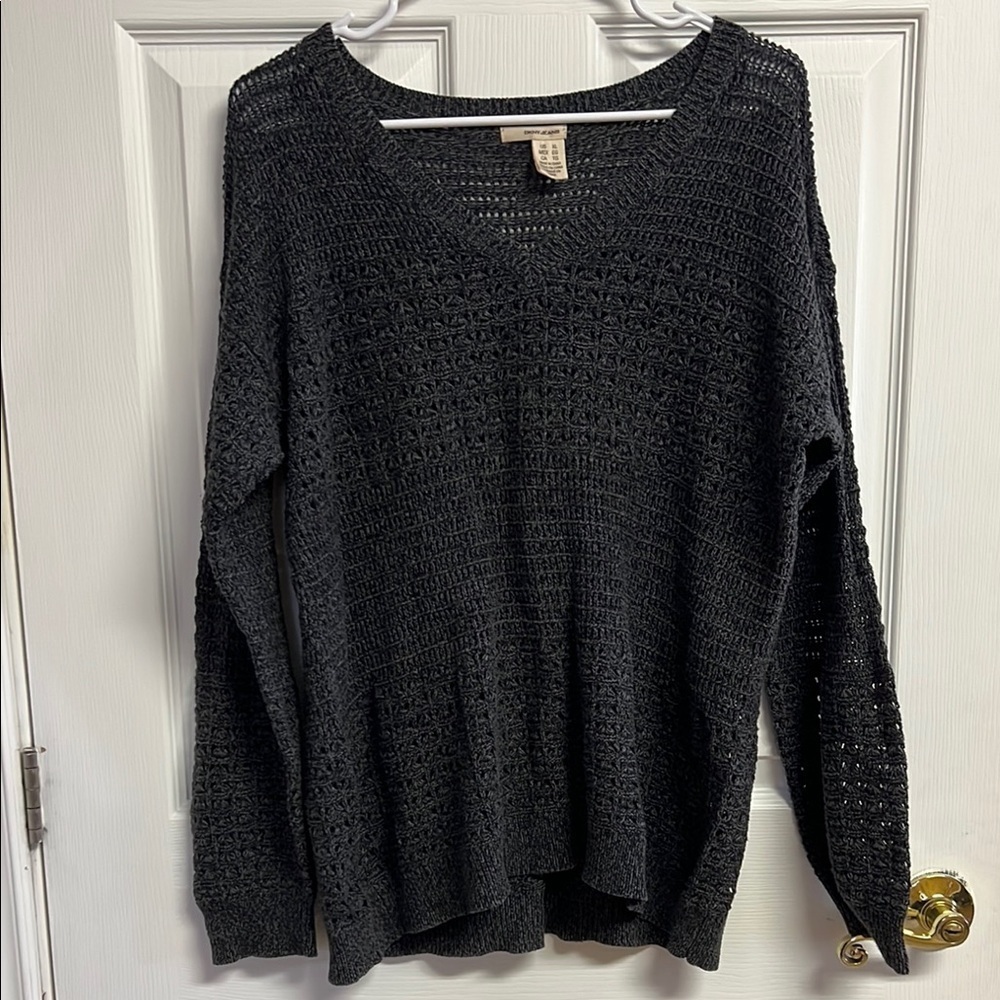 Dkny Gray V-Neck Sweater Soft Knit Casual